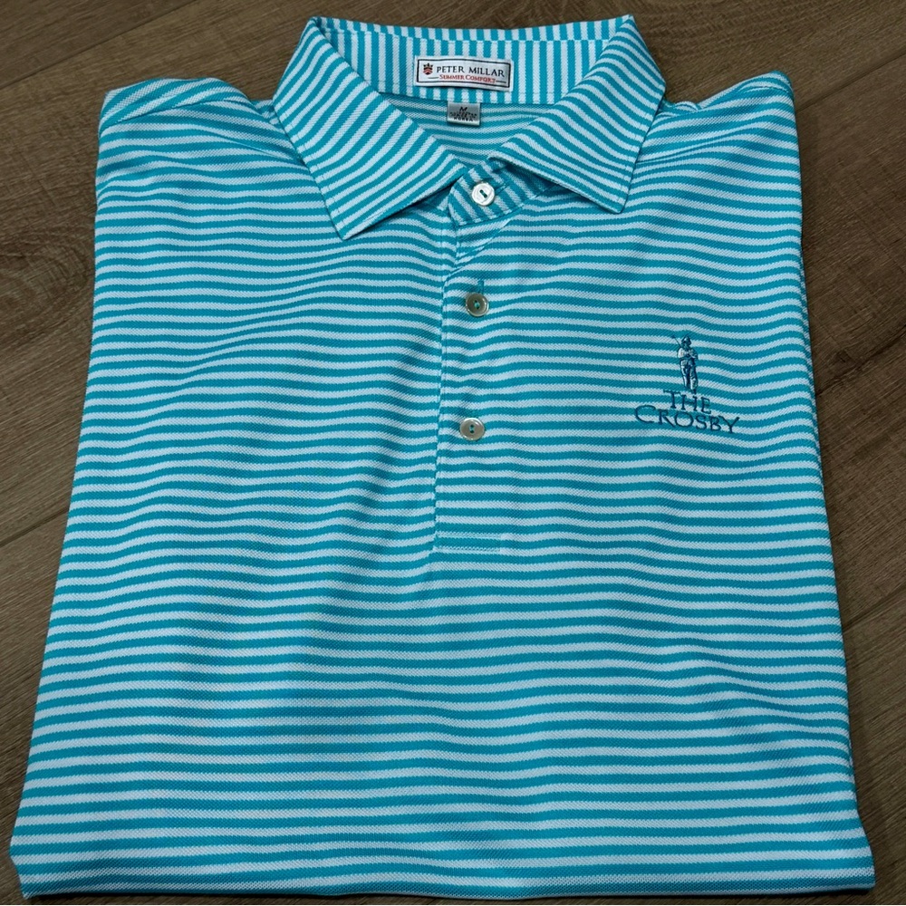 Peter Millar Summer Comfort The Crosby Green White Stripe Polo Shirt Men Large - Picture 2 of 8